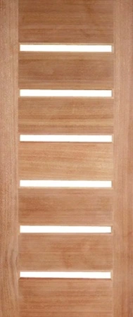 GD-D6 is a natural timber door with 6 glass slim line panels in between 7 horizontal timber panels