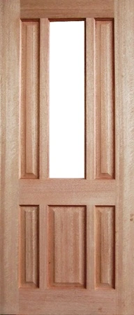 GD-PAD is a natural timber door with 1 glass panels in-between 2 decorative channels on either side on top two thirds of door and 3 decorative channels on bottom third of door
