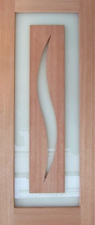 GD-S02 is a natural timber door with rectangle glass panel overlayed with a timber slash cutout in the middle