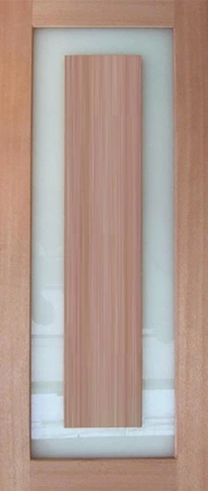 GD-S03 is a natural timber door with rectangle glass panel overlayed with a timber panel in the middle