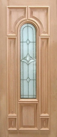 GD-S01 is a natural timber door in a traditional style with an arch lead light glass in top two thirds of door and heavy moulding
