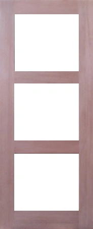GD-SK3 is a natural timber door with 3 glass panels in between 3 horizontal timber panels