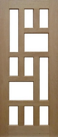 GD-TETRIS is a natural timber door with 11 glass panels in between timber panels that look like a Tetris design