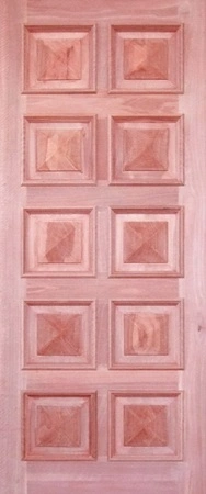 SP-10PS is a natural timber door with 10 square decorative cricket bat mouldings spaced evenly (5 rows by 2 columns)