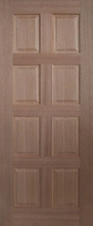 SP-8P is a natural timber door with 8 decorative channels, 2 in top quarter of door, 2 in second quarter of door, 2 in third quarter of door, and 2 in bottom quarter of door.