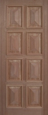 SP-8PS is a natural timber door with 8 vertical decorative cricket bat mouldings spaced evenly (4 rows by 2 columns)