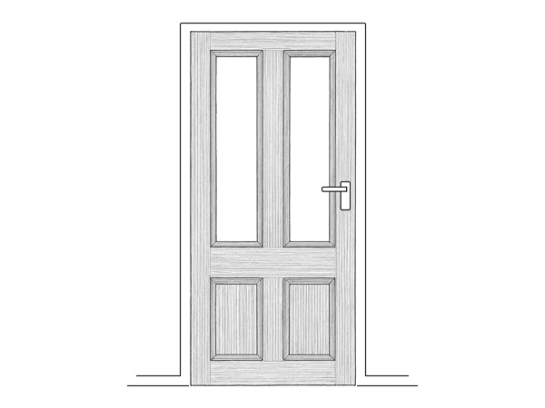 Line art illustration of a classic timber door