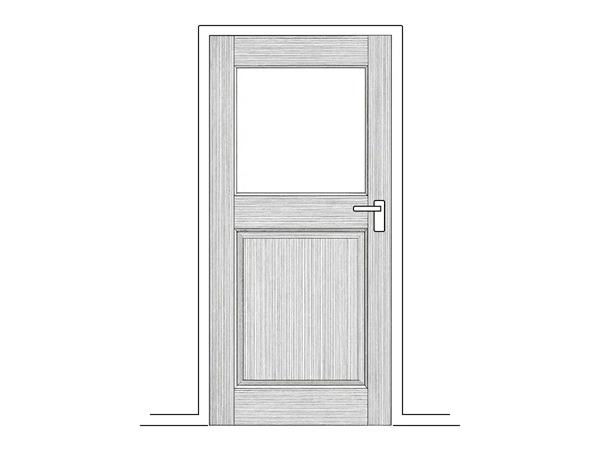 Line art illustration of a timber glass laundry back timber door