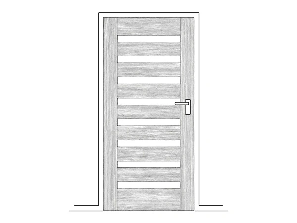 Line art illustration of a horizontal glass timber door