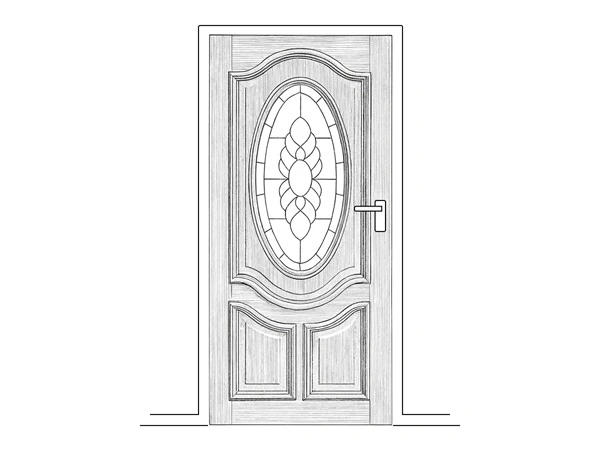 Line art illustration of a triple glazed lead light timber door