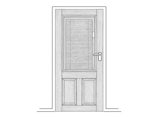Line art illustration of a venetian blind intergrade timber door