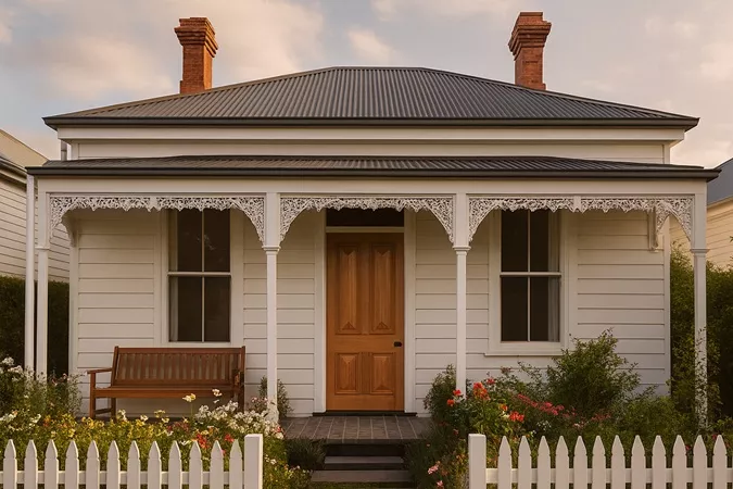 Renovated Victorian-Era cottage exterior with a cricket bat heavy moulding timber front door